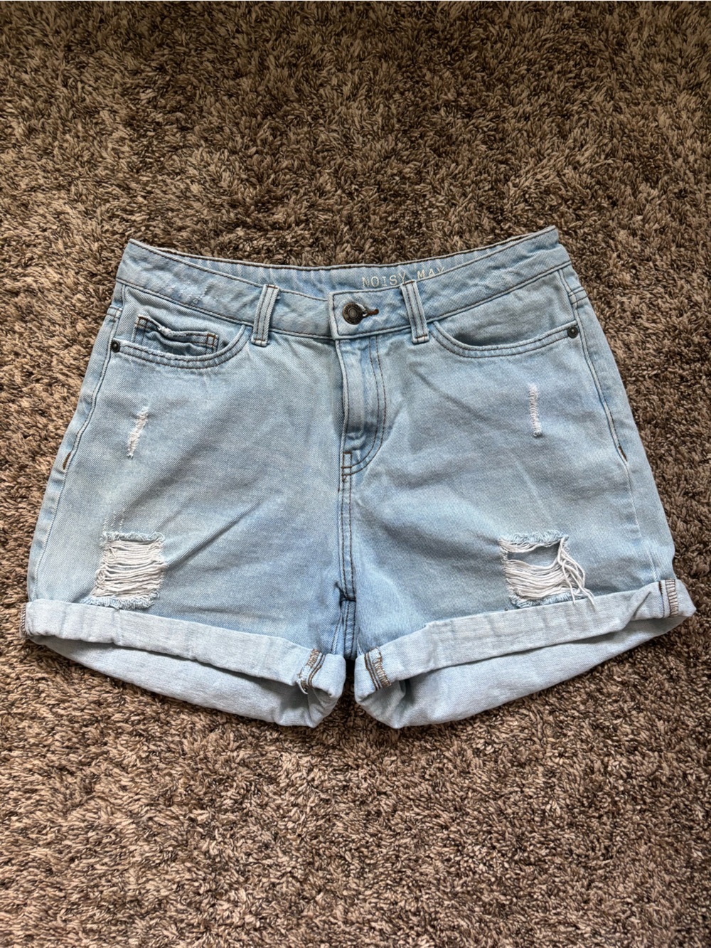 Noisy May Light Blue Distressed Denim Jean Shorts
